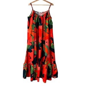 Thick Floral Maxi Dress Red Green Black Tiered Ruffle Spaghetti Strap